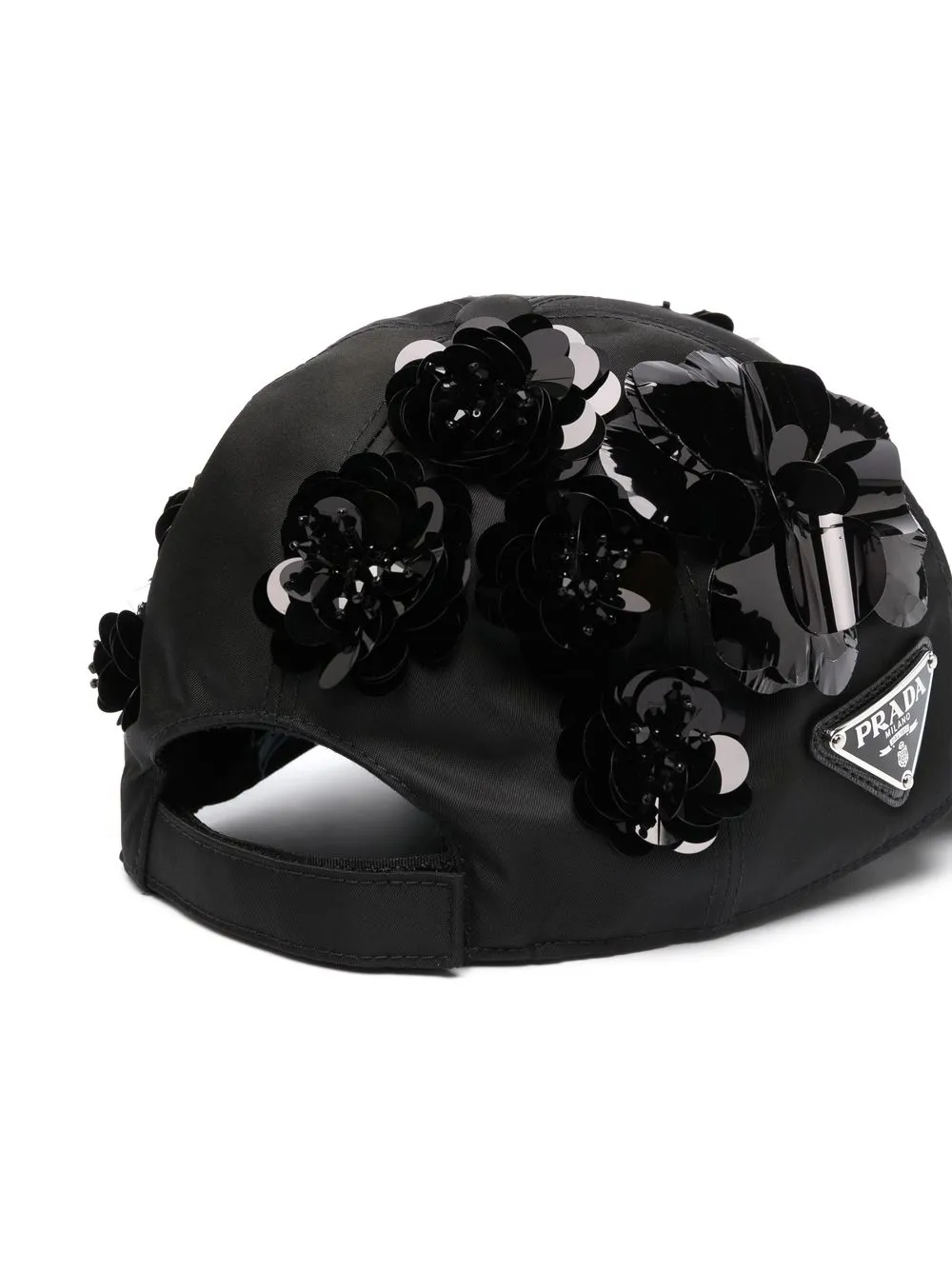 Prada Honkbalpet met bloemenpatch - Zwart