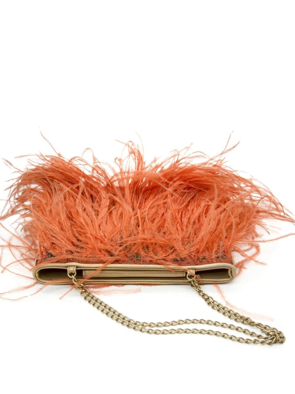 Pre-owned Chanel Feather Embellished Chain Handbag In Orange