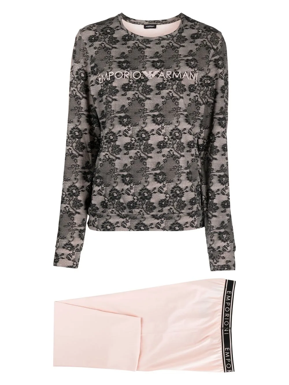 

Emporio Armani lace-print pajama lounge set - Black