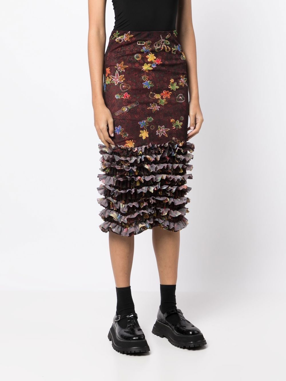 Shop Molly Goddard Floral-print Mesh Skirt In Brown