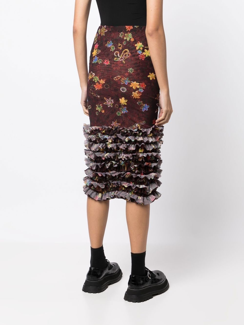 Shop Molly Goddard Floral-print Mesh Skirt In Brown
