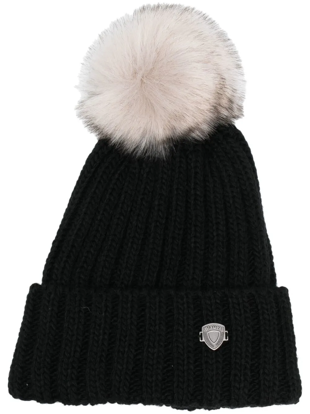 

Blauer gorro tejido con pompón - Negro