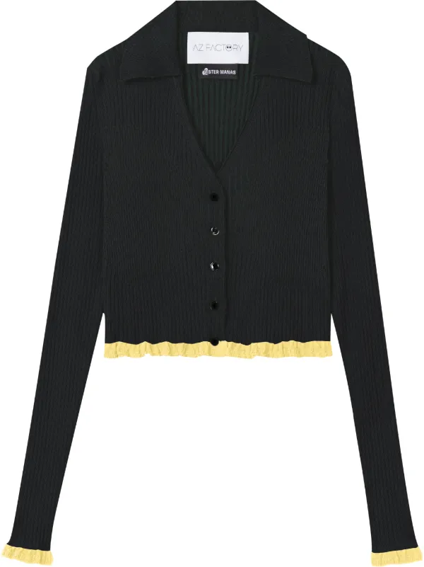 Az Factory X Ester Manas Ribbed Cropped Cardigan in Black