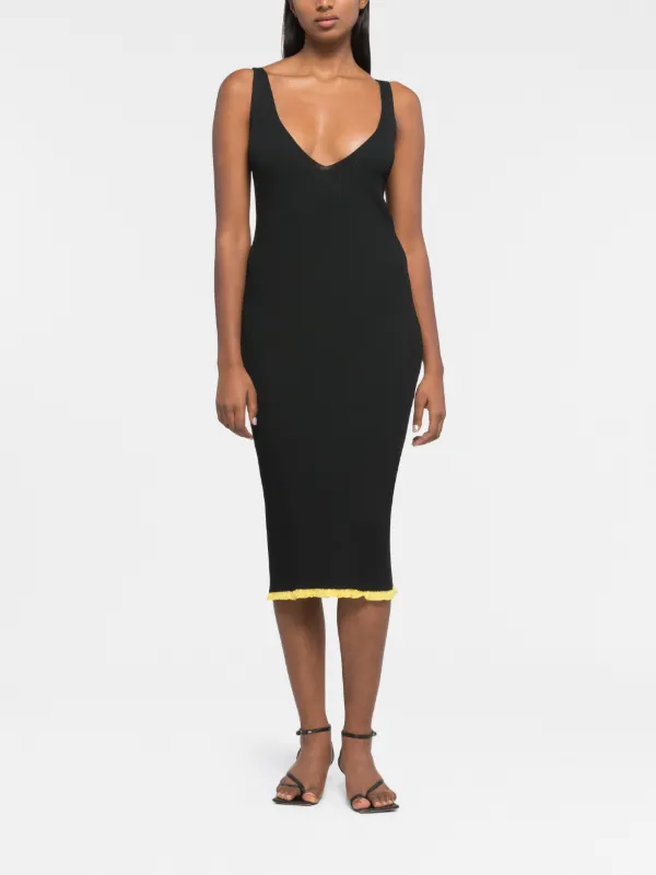 strapless open back dress Knitted ribbed V-neck dress in white – Mila.Vert main image 0