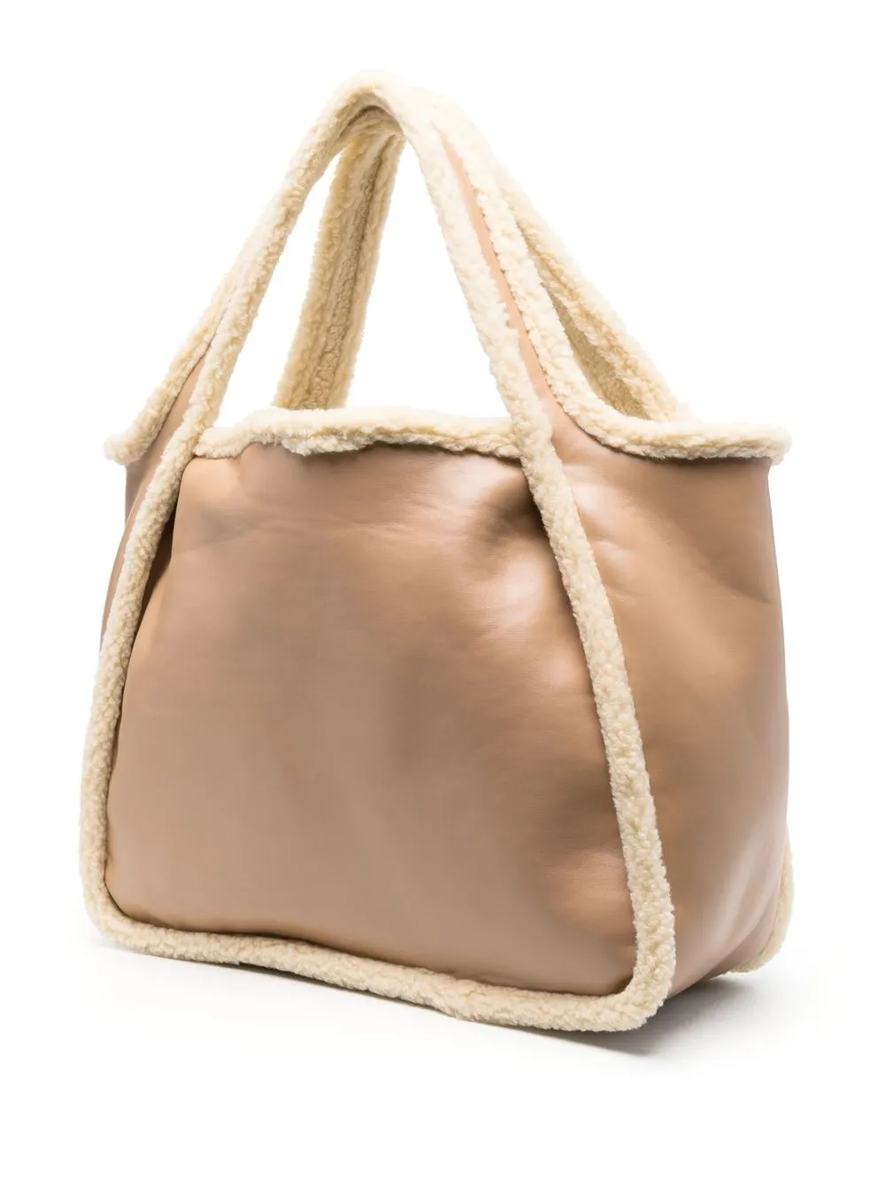 Stella Mccartney Stella Logo Faux-shearling Tote Bag In Nude