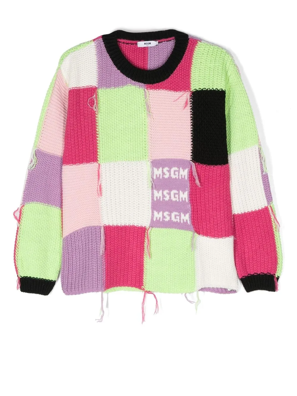 

MSGM Kids TEEN distressed-effect patchwork jumper - Pink