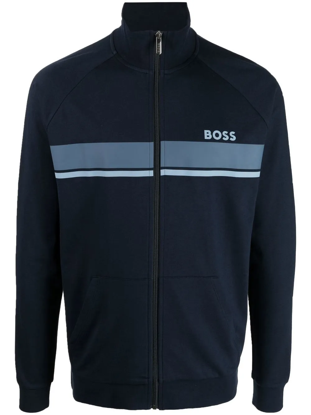 

BOSS logo-print striped zip-up sweatshirt - Blue