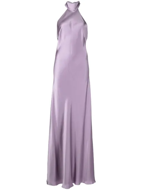 Michelle Mason backless halter-neck tie gown