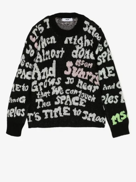MSGM Kids intarsia-knit slogan jumper