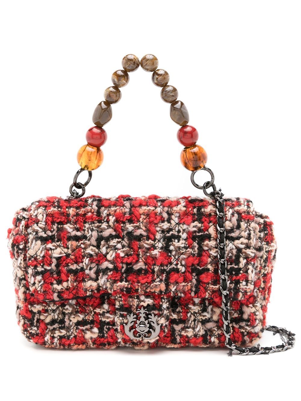 diamond-quilted interwoven shoulder bag