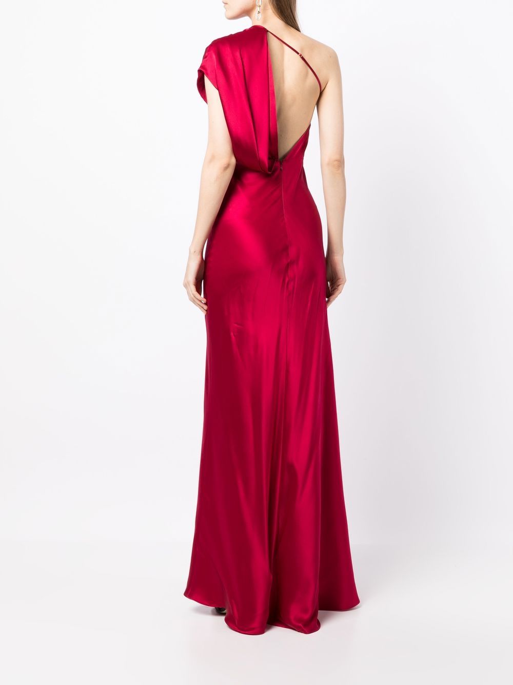 Shop Michelle Mason Asymmetric Open-back Gown In Rot