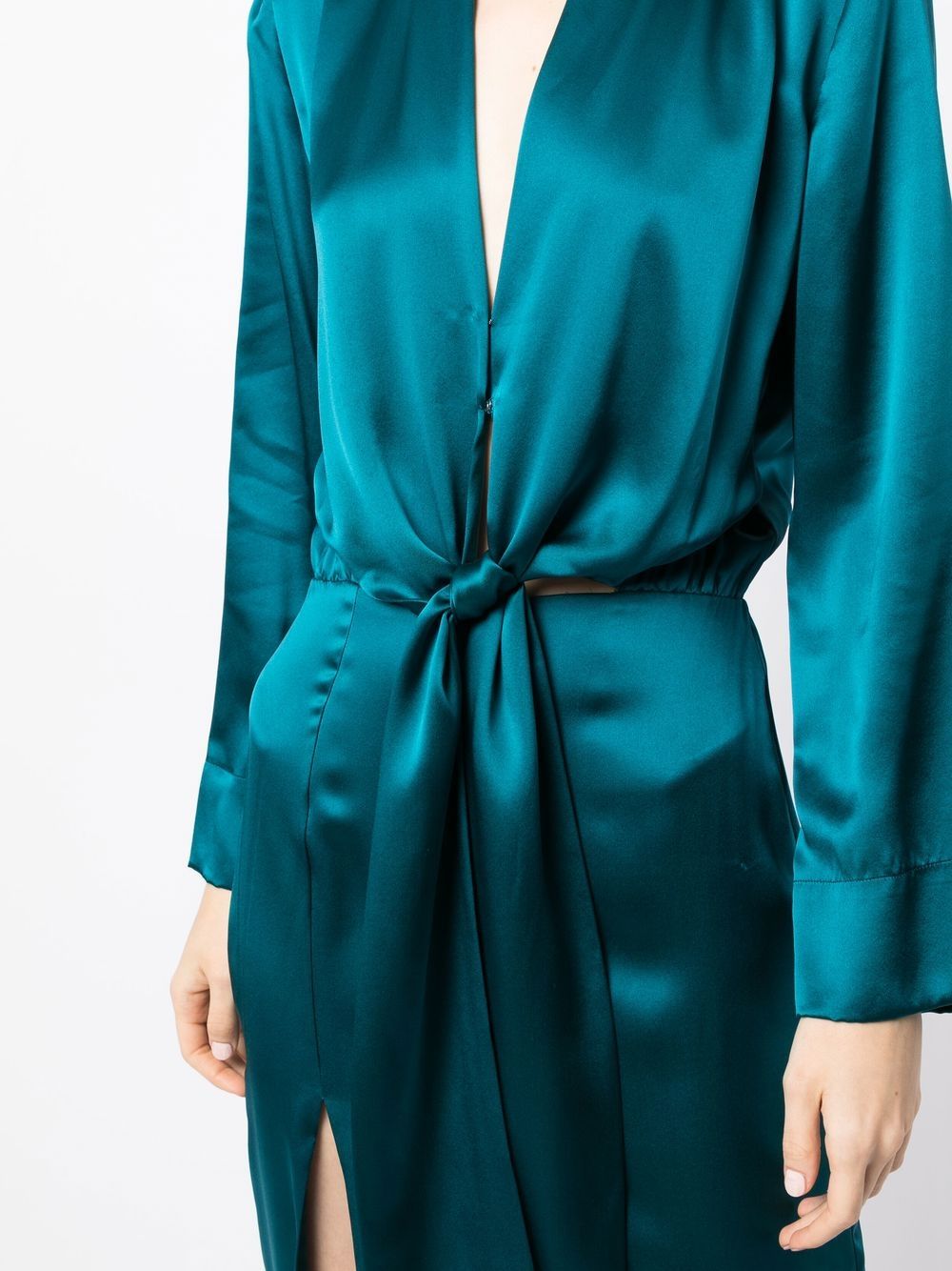 Shop Michelle Mason Tie Front Kimono Gown In Green