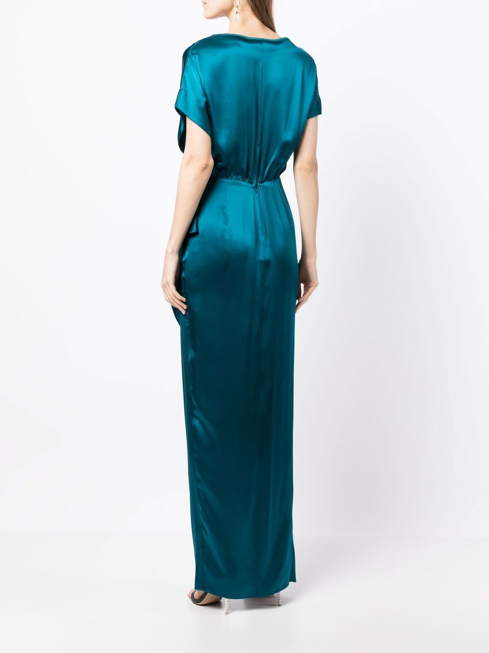 Shop Michelle Mason Wrap Drape-detail Gown In Green