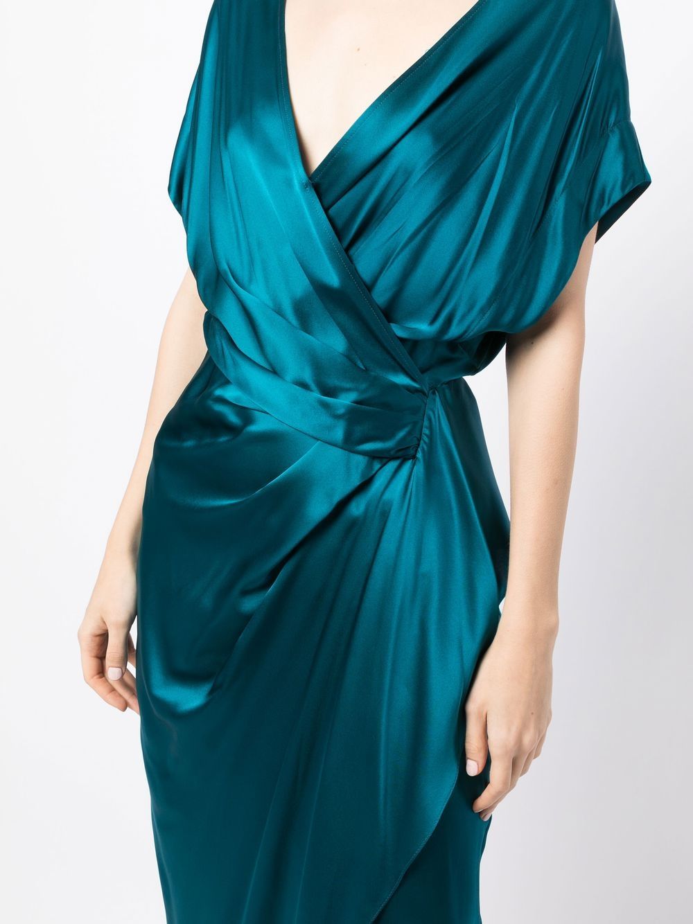 Shop Michelle Mason Wrap Drape-detail Gown In Green