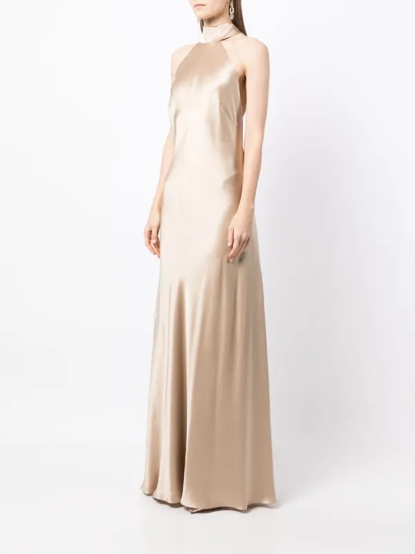 Michelle Mason Backless halter-neck Tie Gown | Gold