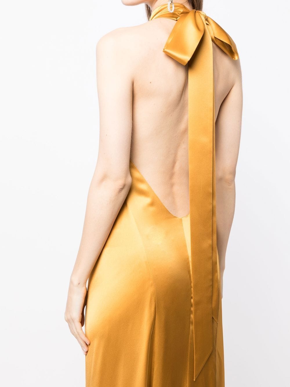 Shop Michelle Mason Backless Halter-neck Tie Gown In Gold