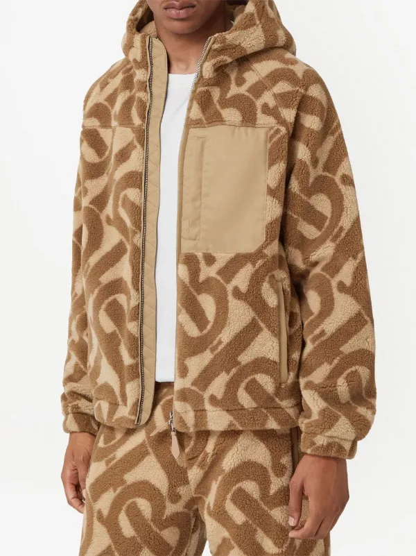 Burberry Tb Monogram Fleece Zipped Hoodie in Brown for Men