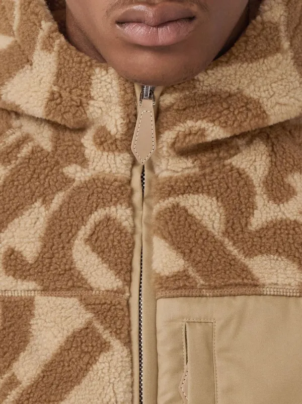 Burberry TB monogram fleece zipped hoodie brown