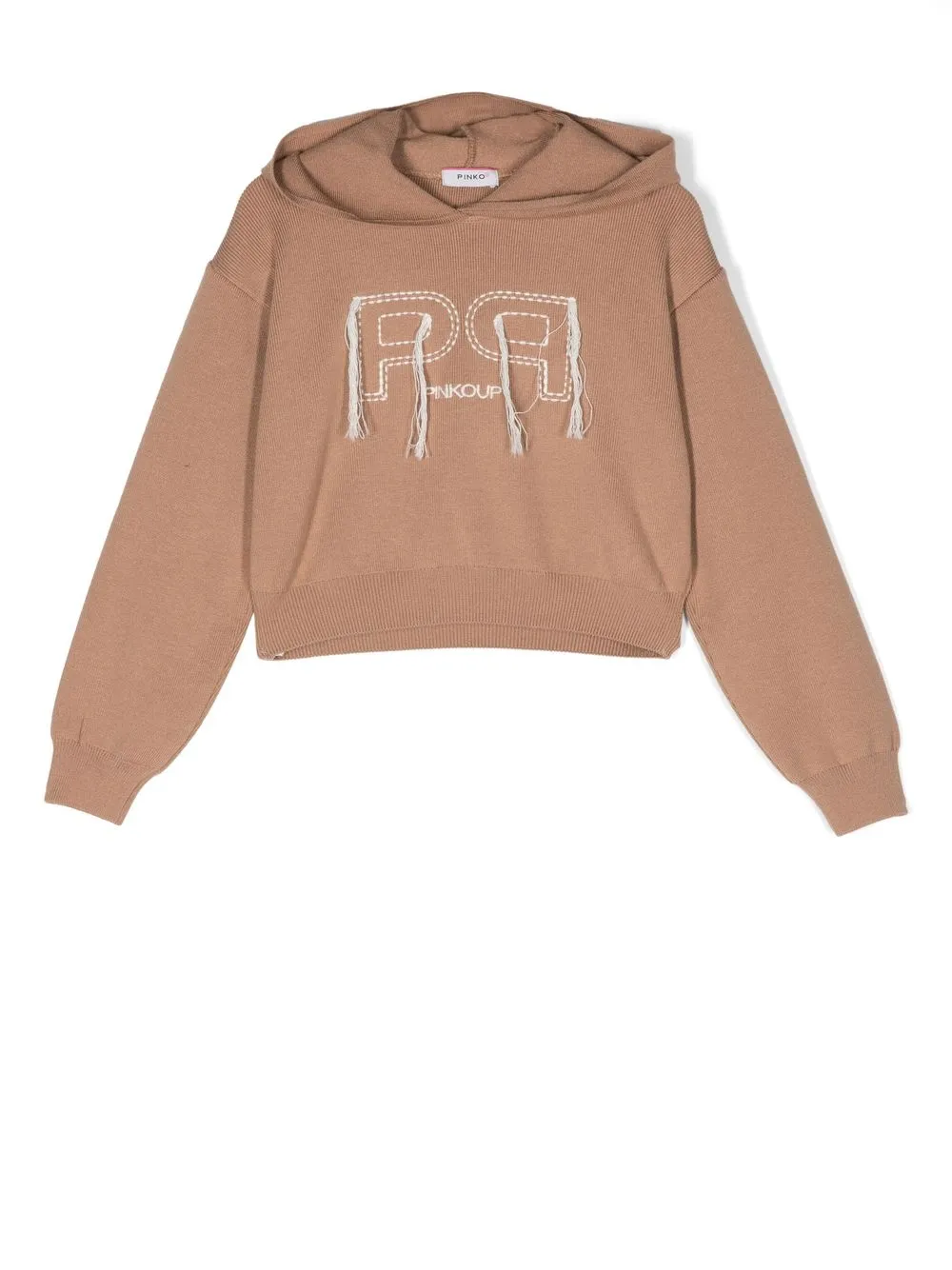 

Pinko Kids hoodie tejida con logo bordado - Marrón