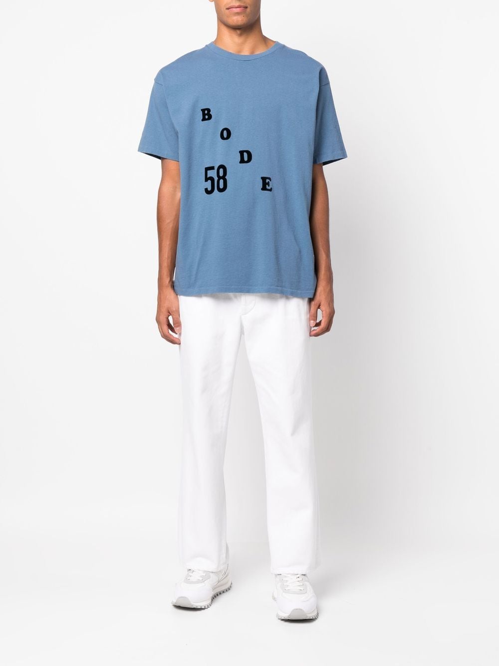 Shop Bode Flocked-logo Cotton T-shirt In Blau