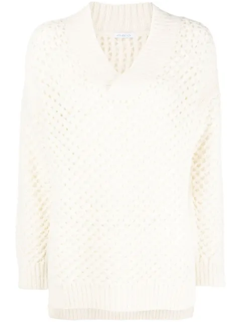 Malo open-knit V-neck jumper