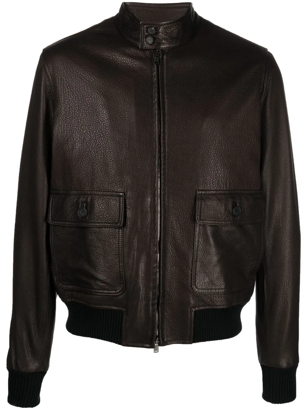 Tagliatore mock-neck leather biker jacket - Brown