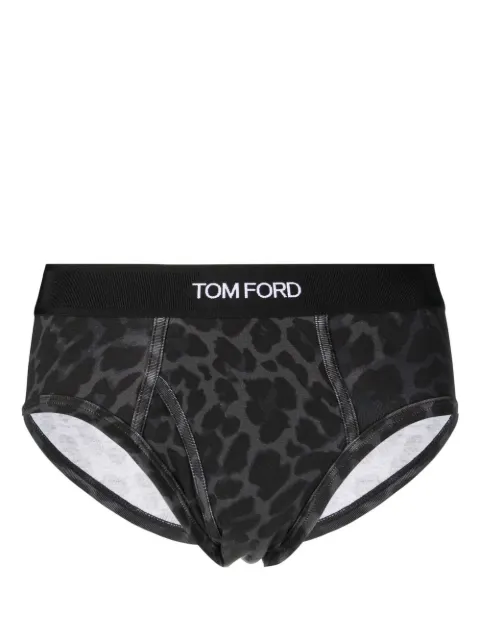 TOM FORD logo-band leopard-print briefs