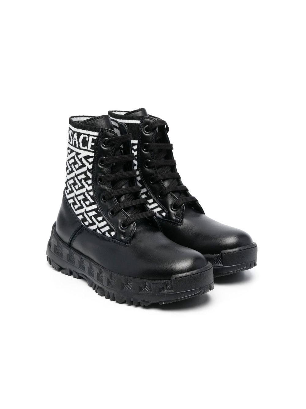 

Versace Kids botas con agujetas y motivo Greca - Negro