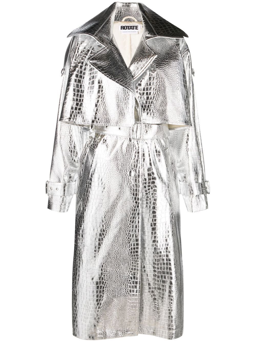 ROTATE faux-leather double-breasted trench coat - Silver
