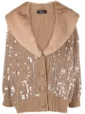 Blumarine faux-fur tirm sequin cardigan - Neutrals