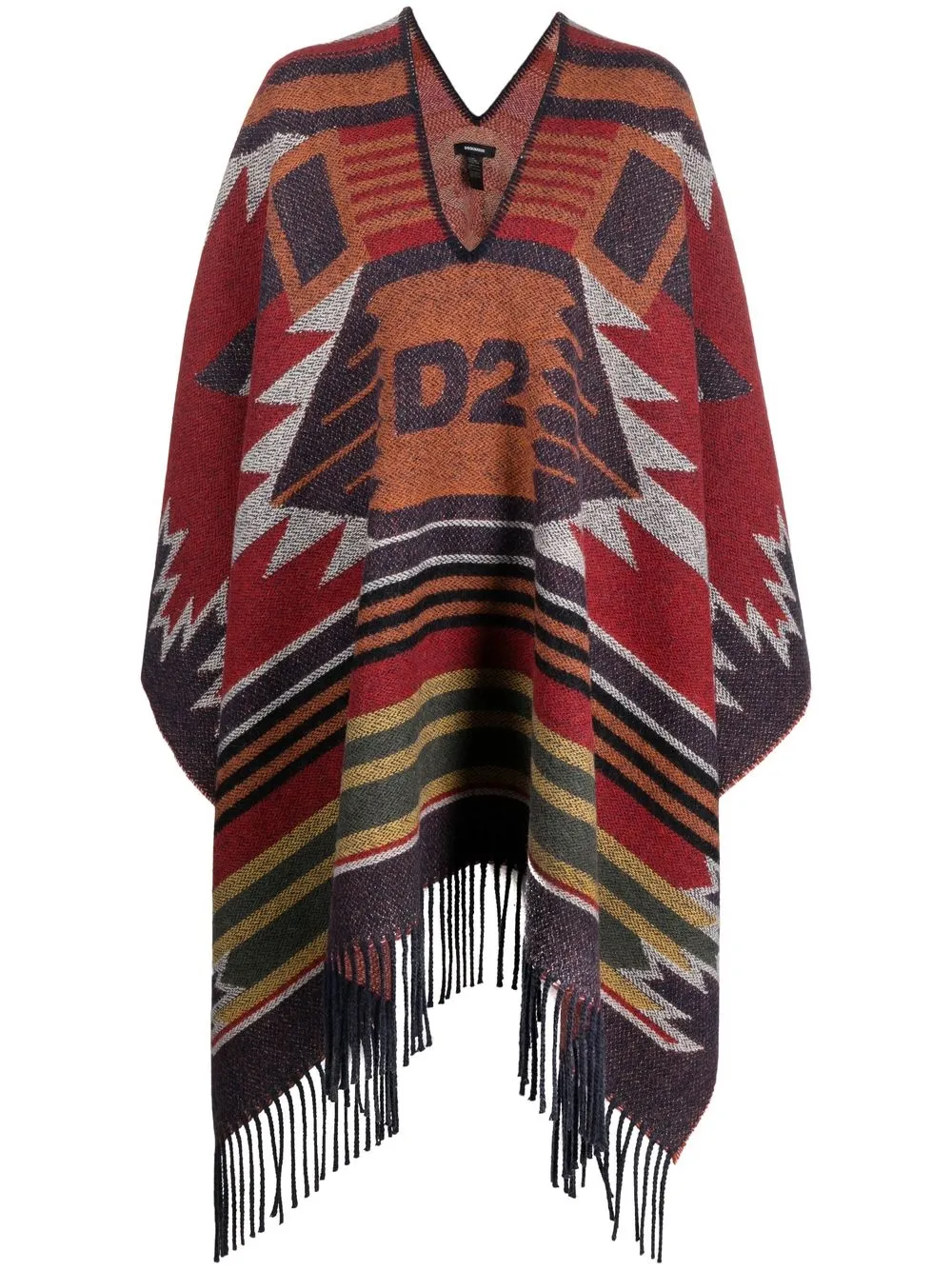 

Dsquared2 poncho con flecos y logo en intarsia - Rojo