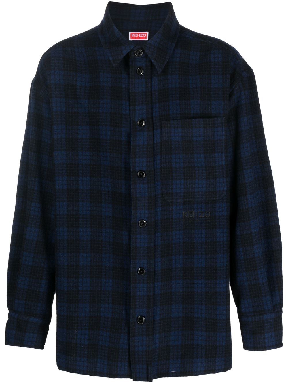 Shop Kenzo Check-pattern Button-up Shirt In Blau