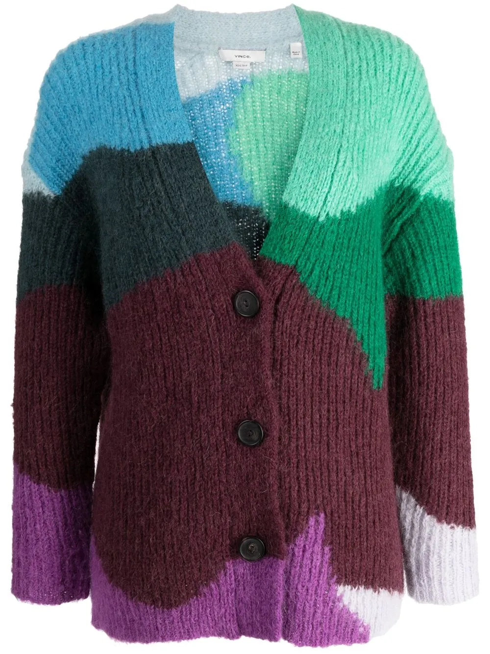 

Vince wave-intarsia ribbed-knit cardigan - Multicolour