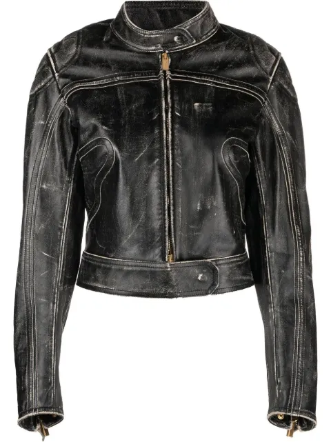 Blumarine distressed-effect leather jacket