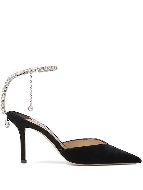 Jimmy Choo Saeda 85mm crystal-ankle pumps