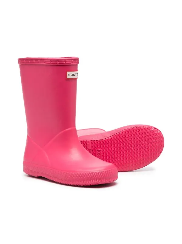 Hunter Kids logo-patch Rain Boots Pink FARFETCH