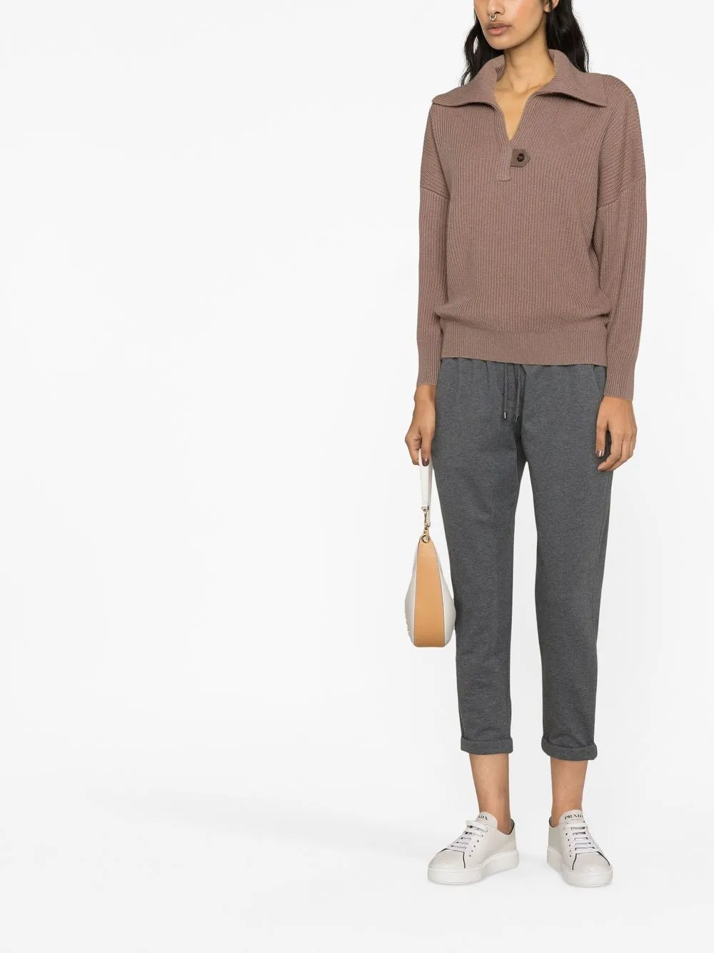 Brunello Cucinelli Gebreid poloshirt - Bruin