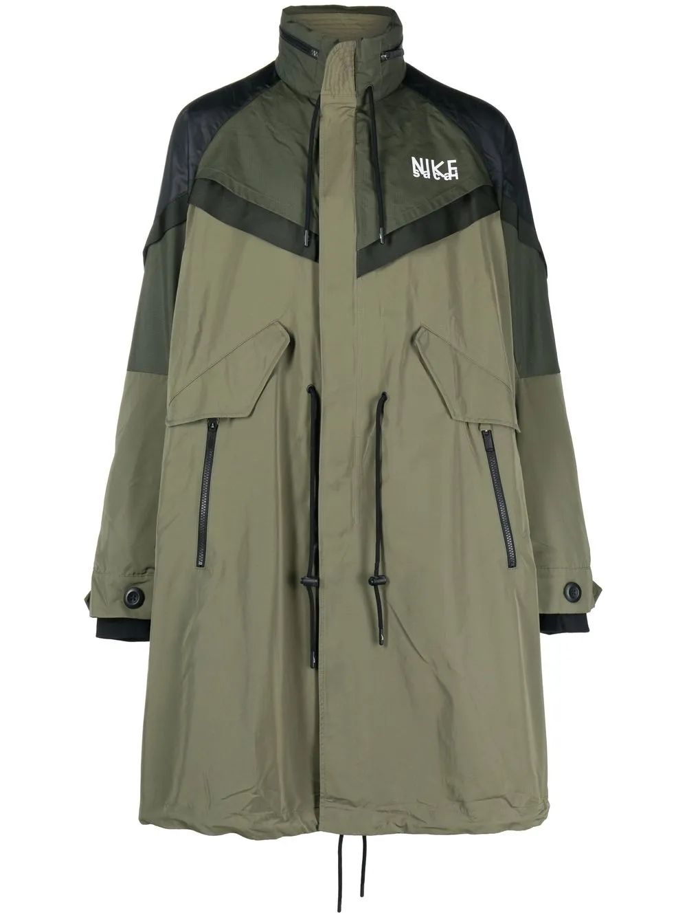 Nike X Sacai Hooded Trench Coat In Green