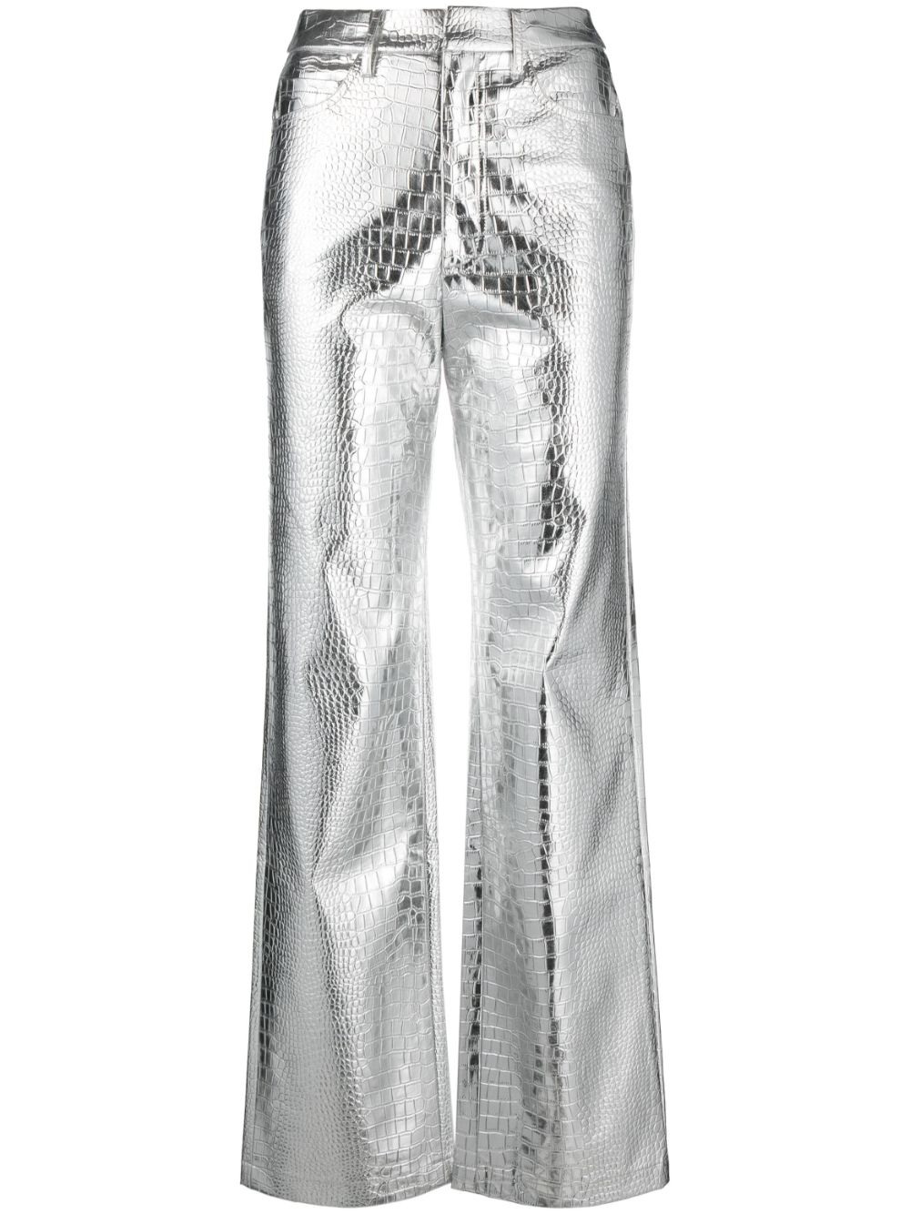 ROTATE crocodile-effect high-waisted trousers - Silver