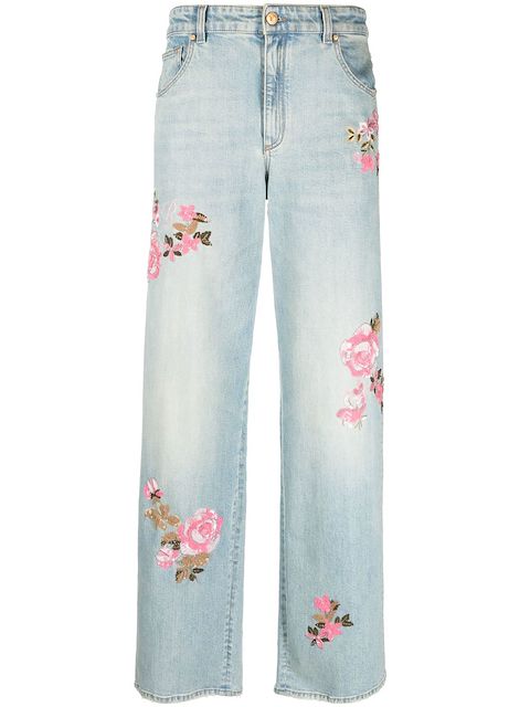 Blumarine floral-embroidered straight-leg jeans