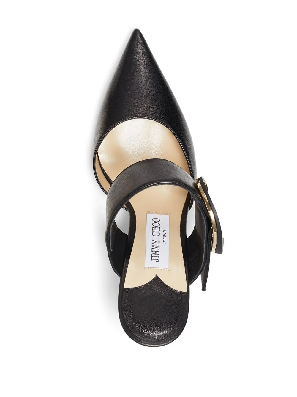 Leather Pointed Toe Mules with Metal Buckle Design