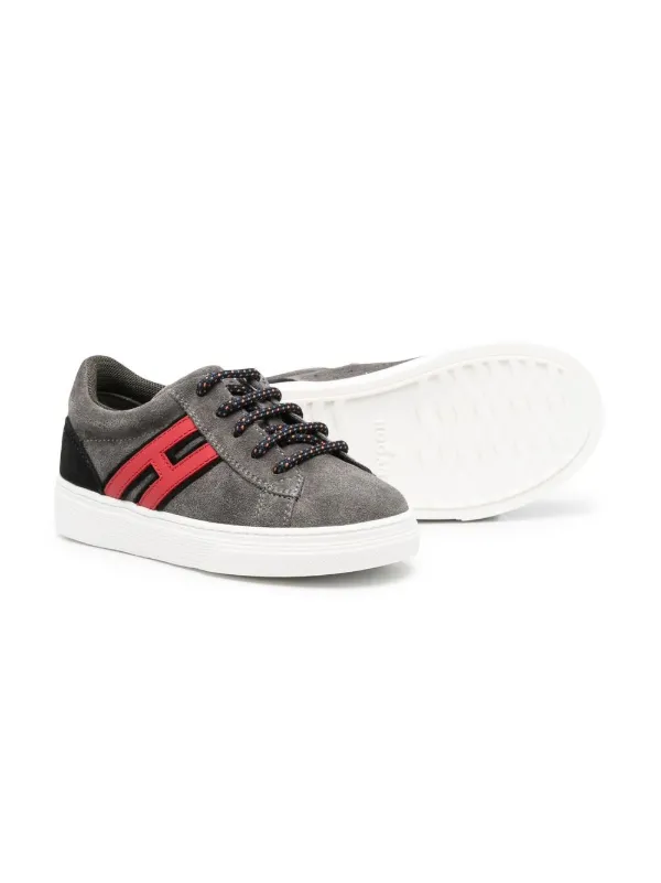 Hogan Kids suede logo patch sneakers kids Calf Suede Fabric Rubber Calf Leather 20 Grey