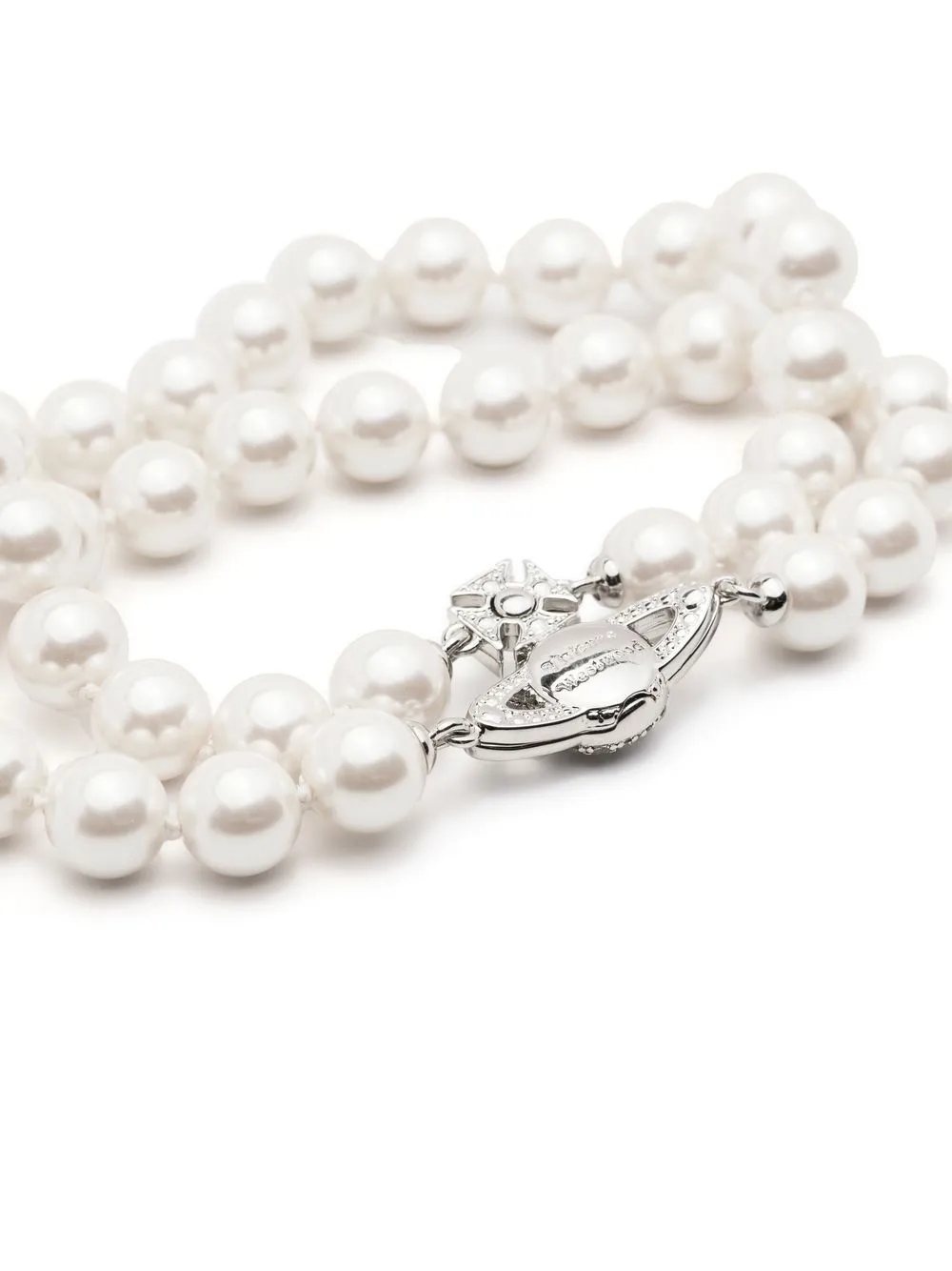 Collana di perle Oriente con tre sfere in oro bianco sfaccettate