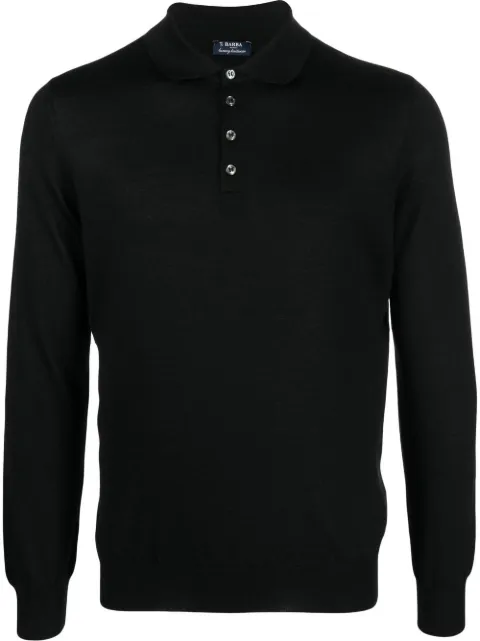 Barba long-sleeved knit polo shirt