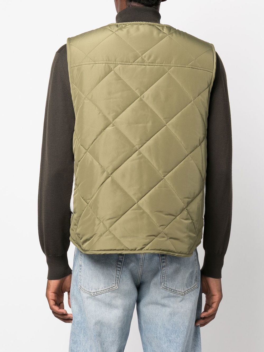 Shop Gcds Knit-panelled Quilted Gilet In Grün