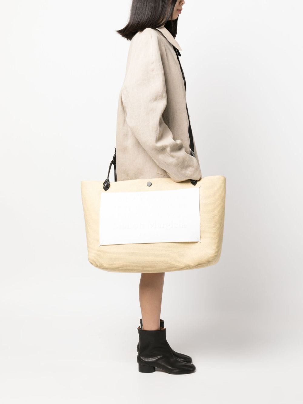 Shop Maison Margiela Embossed Logo-patch Tote Bag In Nude