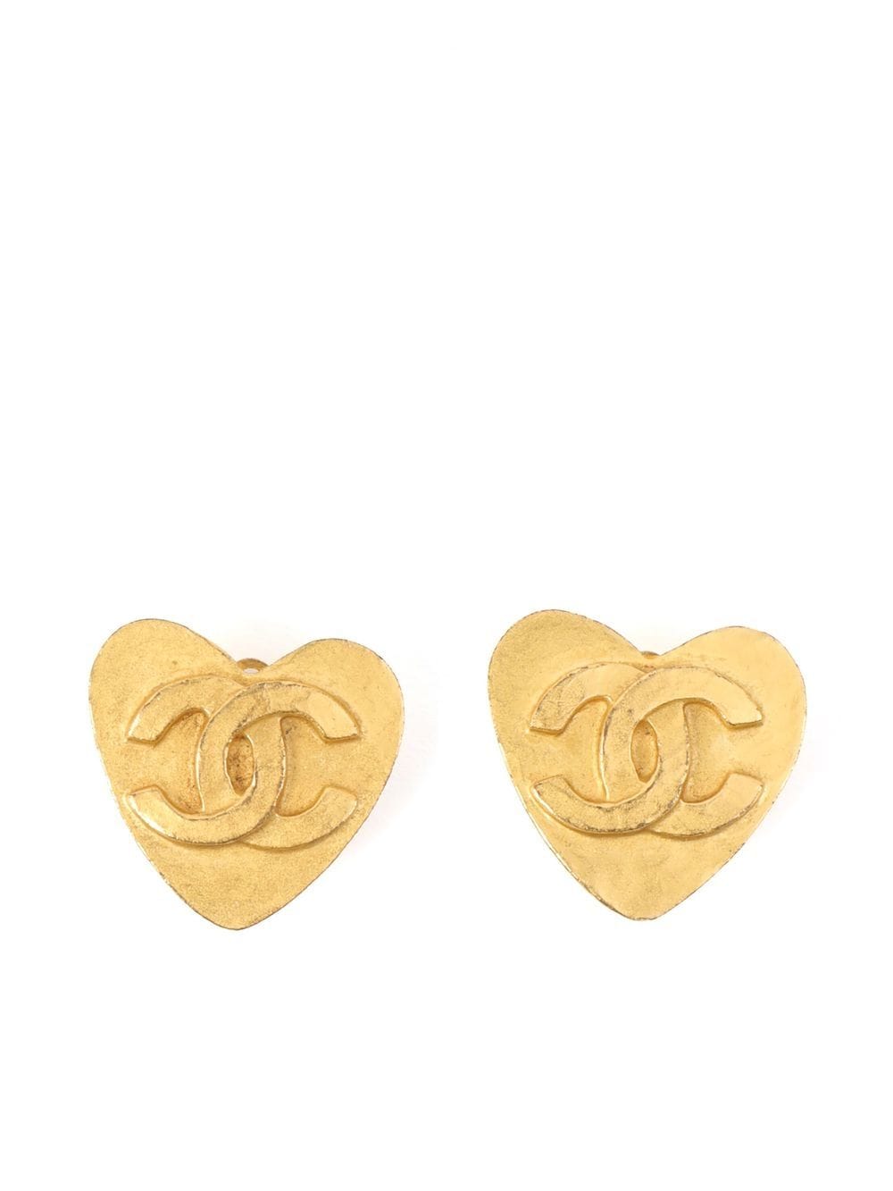 

Chanel Pre-Owned aretes de clip en forma de corazón y logo CC 1995 - Dorado