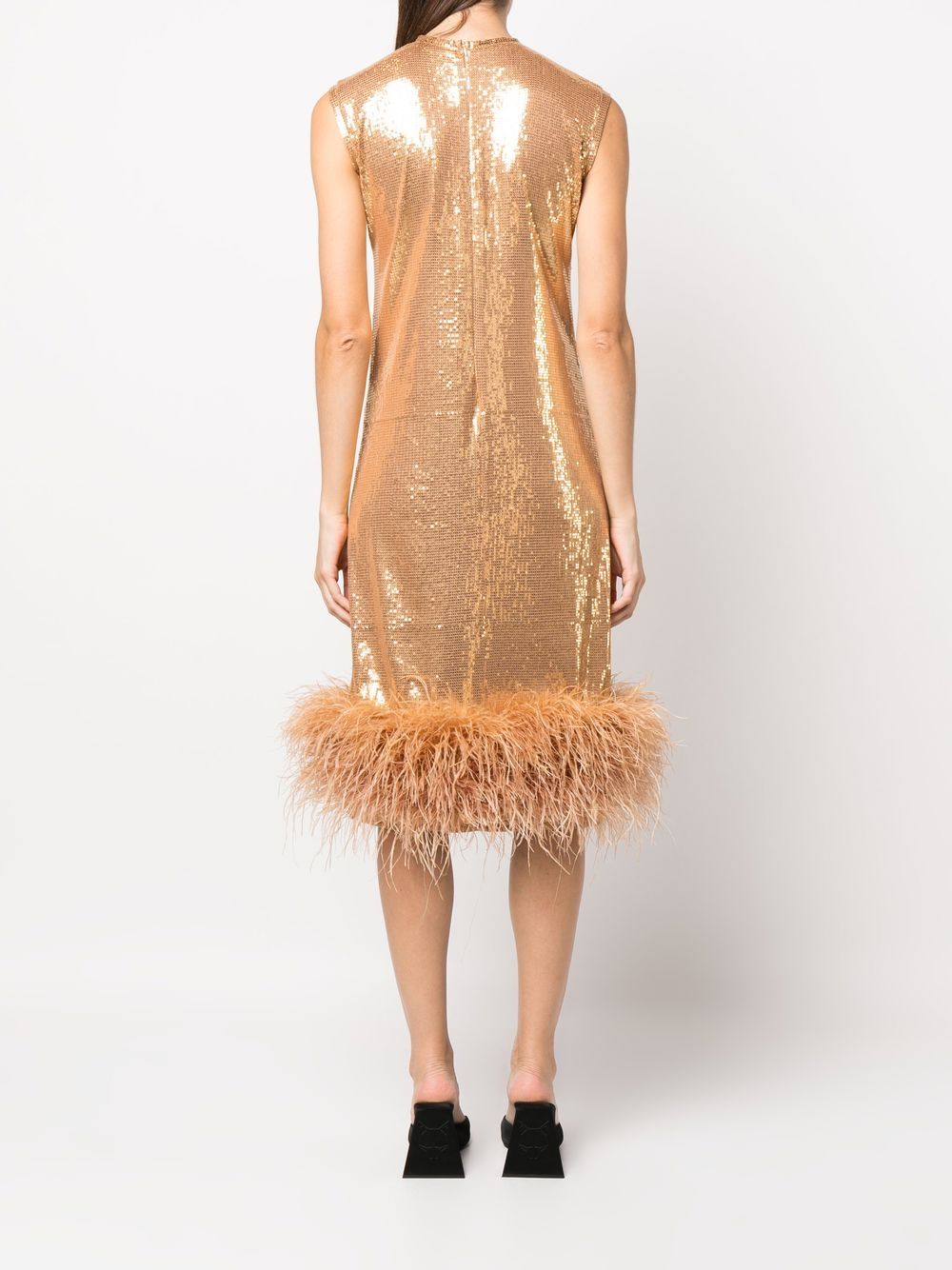 Shop Atu Body Couture Sequin-embellished Feather-trim Dress In Gold