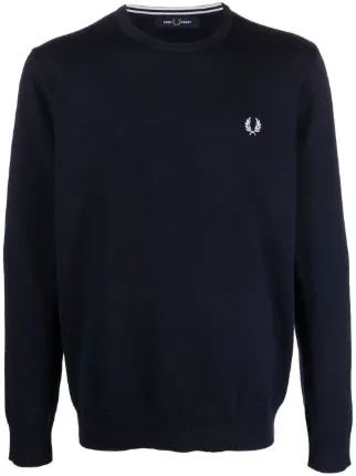 Fred Perry logo embroidered wool cotton Jumper Blue FARFETCH GE