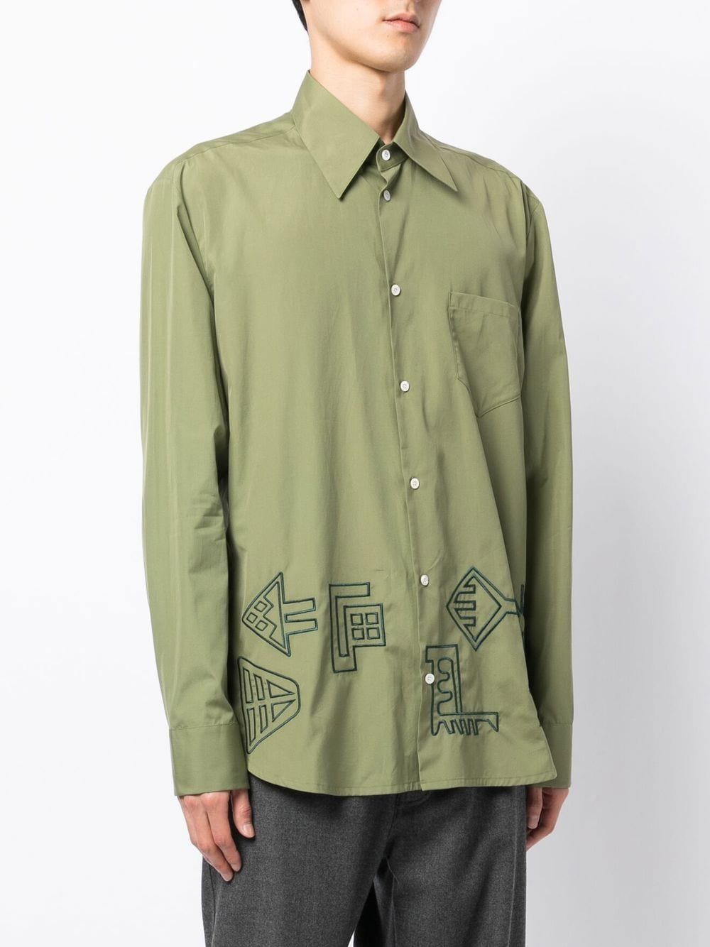 Shop Namacheko Embroidered Pointed-collar Shirt In Green